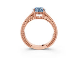 Rose gold Fancy Blue Round Cut Diamond Ring with Milgrain Pavé Band and Four-Prong Setting_28