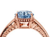 Rose gold Fancy Blue Round Cut Diamond Ring with Milgrain Pavé Band and Four-Prong Setting_29