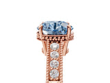 Rose gold Fancy Blue Round Cut Diamond Ring with Milgrain Pavé Band and Four-Prong Setting_30