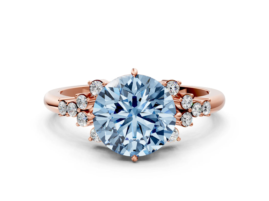 Rose gold Fancy Blue Round Cut Diamond Ring with Side Stones and Four-Prong Setting_78