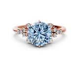 Rose gold Fancy Blue Round Cut Diamond Ring with Side Stones and Four-Prong Setting_78