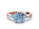 Rose gold Fancy Blue Round  Cut Diamond Ring with Tapered Baguette Side Stones in Four-Prong Setting_3