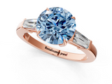 Rose gold Fancy Blue Round  Cut Diamond Ring with Tapered Baguette Side Stones in Four-Prong Setting_4