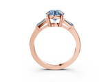 Rose gold Fancy Blue Round  Cut Diamond Ring with Tapered Baguette Side Stones in Four-Prong Setting_6