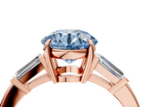Rose gold Fancy Blue Round  Cut Diamond Ring with Tapered Baguette Side Stones in Four-Prong Setting_7