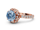 Rose gold Fancy Blue Round Cut Diamond Scalloped Halo Engagement Ring with Round Shared Prong Band_12