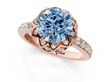 Rose gold Fancy Blue Round Cut Diamond Scalloped Halo Engagement Ring with Round Shared Prong Band_13