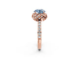 Rose gold Fancy Blue Round Cut Diamond Scalloped Halo Engagement Ring with Round Shared Prong Band_14