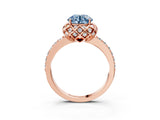 Rose gold Fancy Blue Round Cut Diamond Scalloped Halo Engagement Ring with Round Shared Prong Band_15