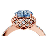 Rose gold Fancy Blue Round Cut Diamond Scalloped Halo Engagement Ring with Round Shared Prong Band_16