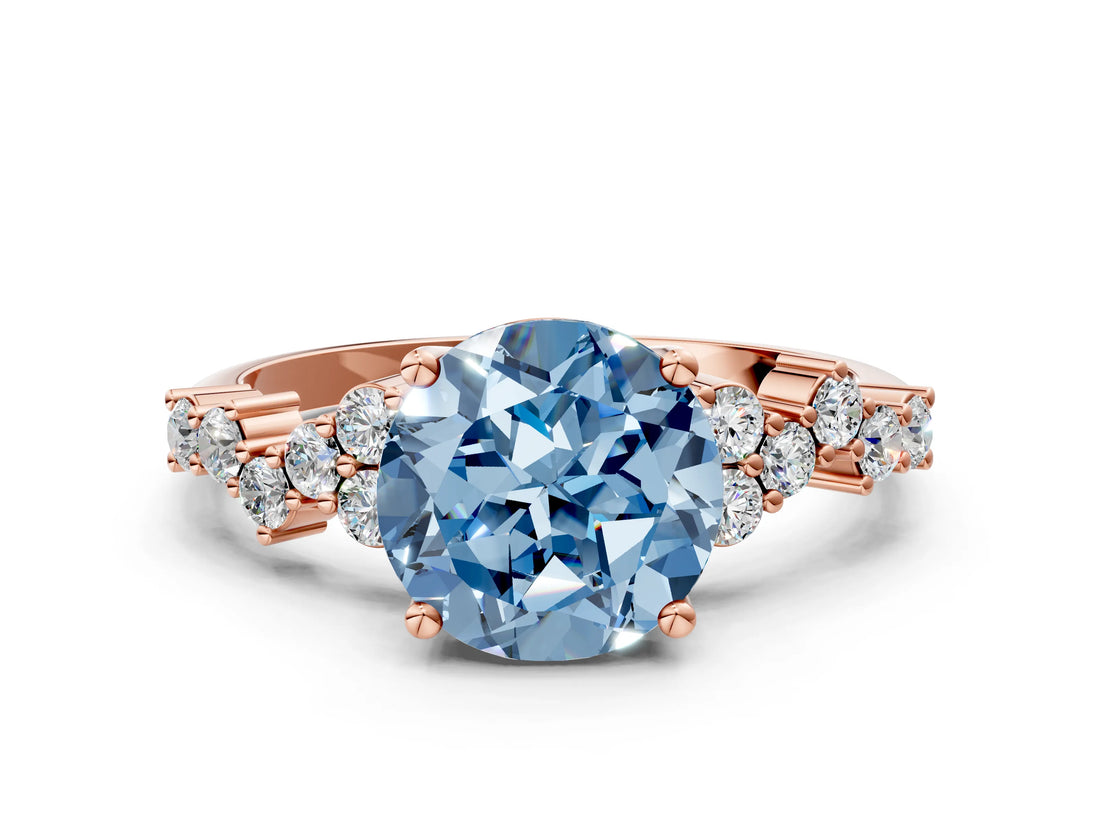 Rose gold Fancy Blue Round Cut Diamond Scattered Round Accent Ring with Prong Setting_12