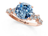 Rose gold Fancy Blue Round Cut Diamond Scattered Round Accent Ring with Prong Setting_13