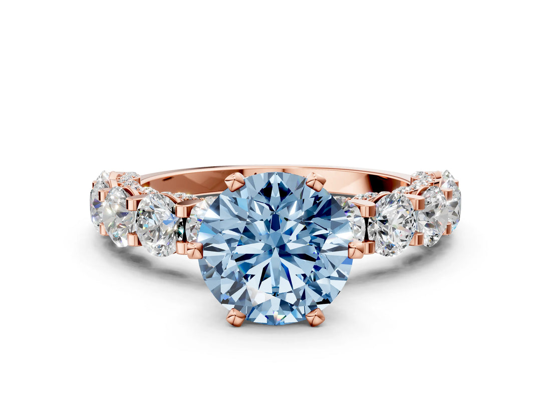 Rose gold Fancy Blue Round Cut Diamond Side Stone Engagement Ring with Four-Prong Setting_36