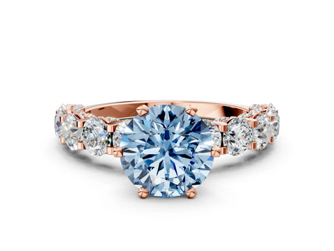 Rose gold Fancy Blue Round Cut Diamond Side Stone Engagement Ring with Four-Prong Setting_36