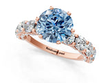 Rose gold Fancy Blue Round Cut Diamond Side Stone Engagement Ring with Four-Prong Setting_37
