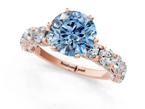 Rose gold Fancy Blue Round Cut Diamond Side Stone Engagement Ring with Four-Prong Setting_37