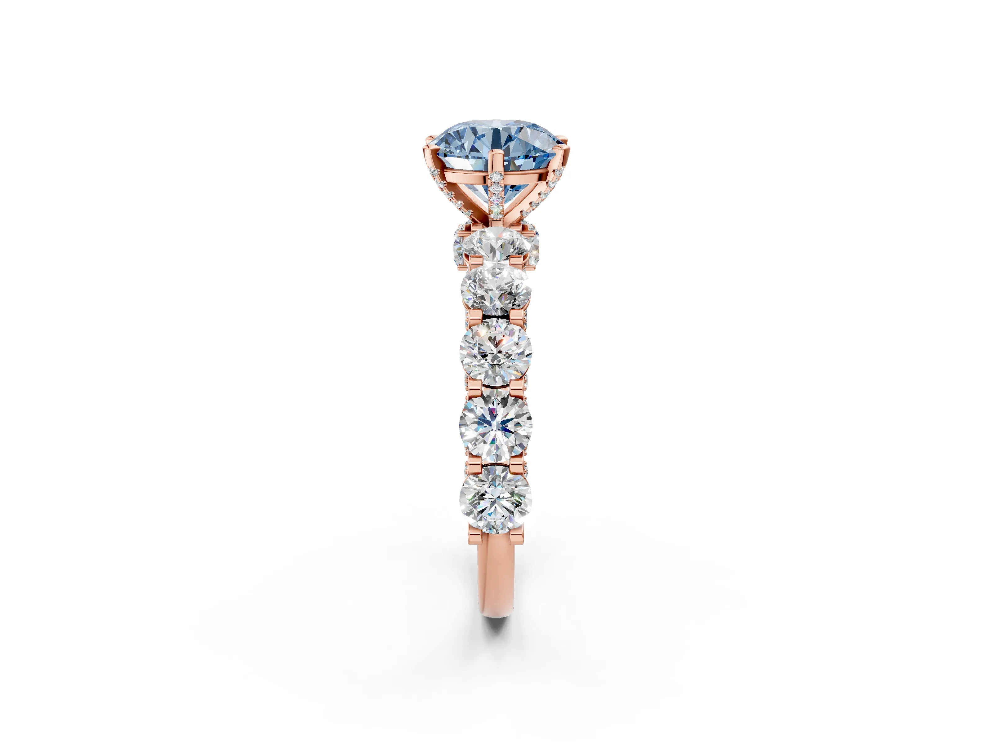 Rose gold Fancy Blue Round Cut Diamond Side Stone Engagement Ring with Four-Prong Setting_38