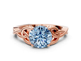 Rose gold Fancy Blue Round Cut Diamond Solitaire Celtic Knot Ring with Four-Prong Setting_58