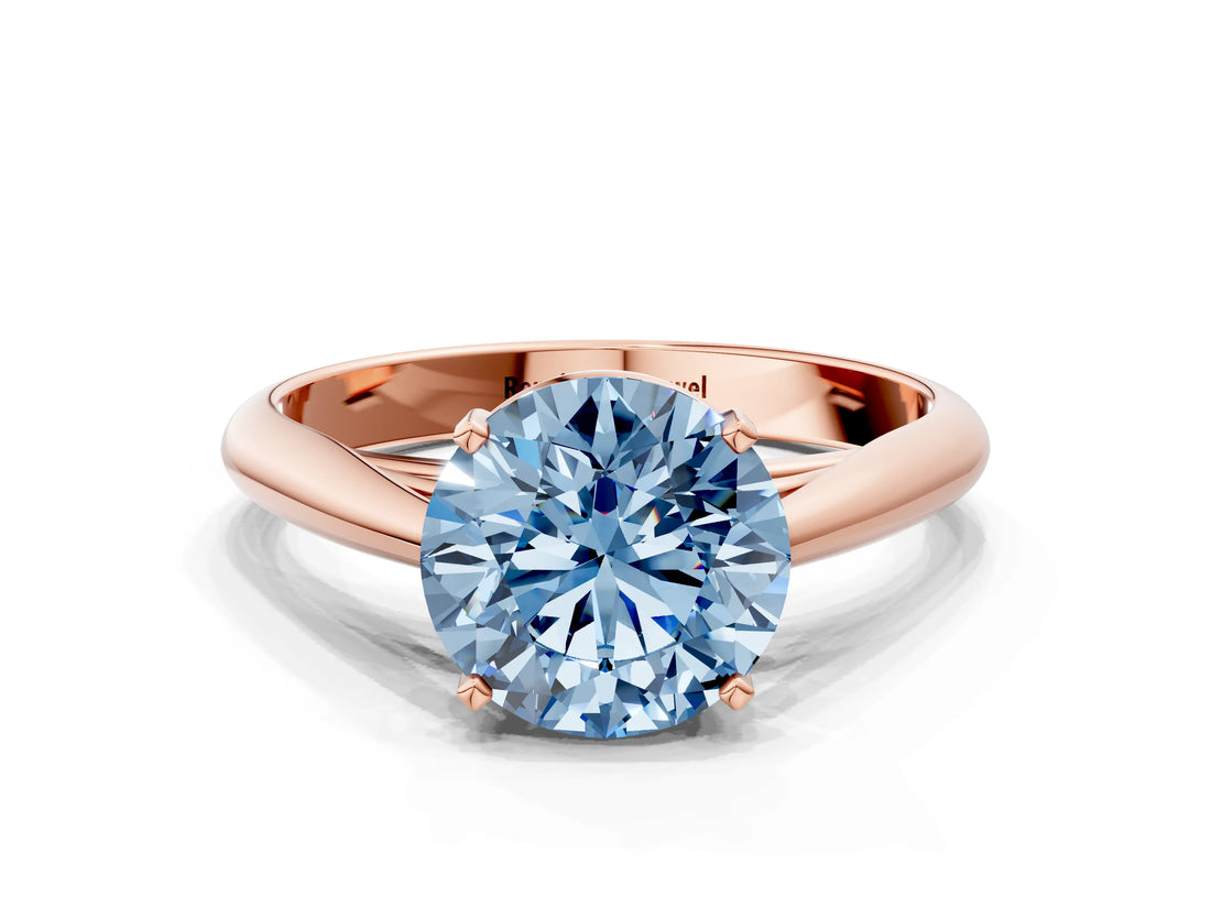 Rose gold Fancy Blue Round Cut Diamond Solitaire Engagement Ring with Cathedral Setting and Four-Prong Mount_133