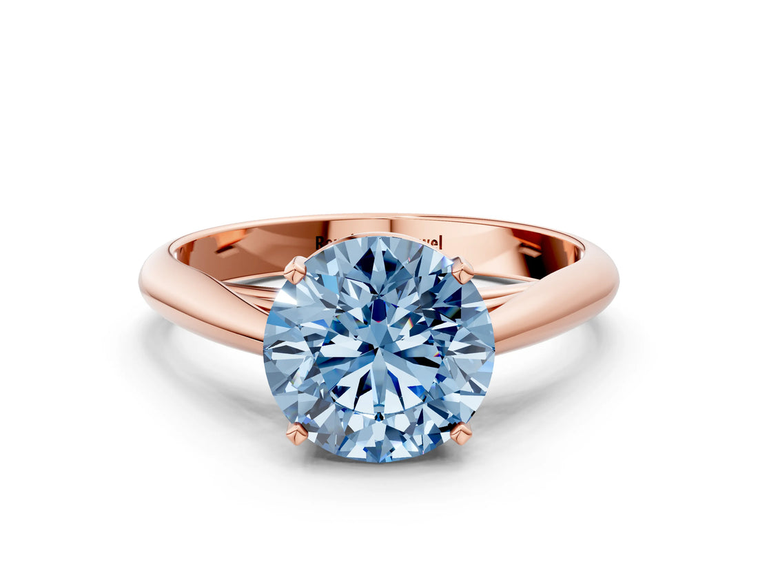 Rose gold Fancy Blue Round Cut Diamond Solitaire Engagement Ring with Cathedral Setting and Four-Prong Mount_84