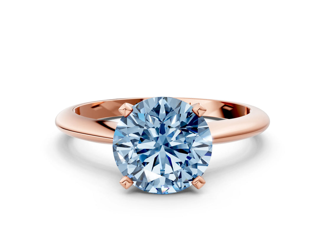 Rose gold Fancy Blue Round Cut Diamond Solitaire Engagement Ring with Classic Band and Four-Prong Setting_36