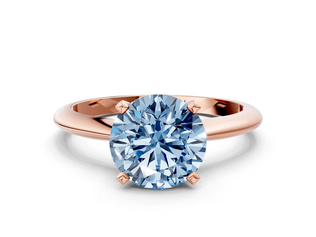 Rose gold Fancy Blue Round Cut Diamond Solitaire Engagement Ring with Classic Band and Four-Prong Setting_88