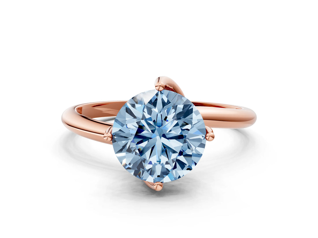 Rose gold Fancy Blue Round Cut Diamond Solitaire Engagement Ring with Four-Prong Setting and Classic Band_20