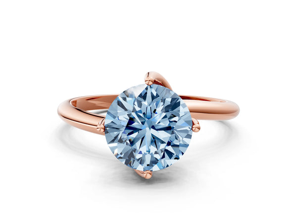 Rose Gold Round Bypass Solitaire Engagement Ring Setting for Fancy Blue Center with Plain Band