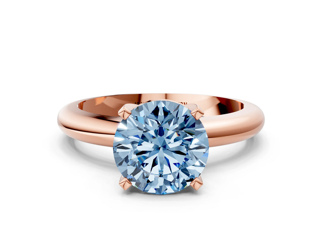 Rose gold Fancy Blue Round Cut Diamond Solitaire Engagement Ring with Round Band and Four-Prong Setting_210