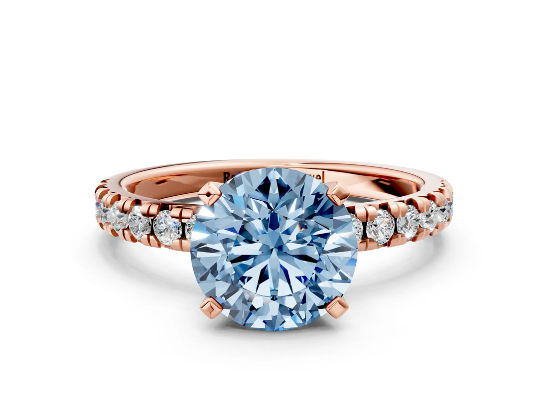 Rose gold Fancy Blue Round Cut Diamond Solitaire Pavé Engagement Ring with Round Band and Prong Setting_62