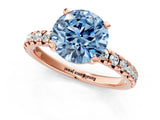 Rose gold Fancy Blue Round Cut Diamond Solitaire Pavé Engagement Ring with Round Band and Prong Setting_63