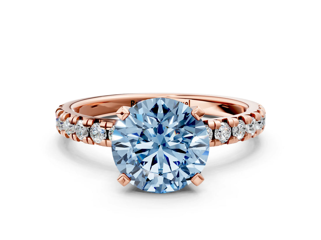 Rose gold Fancy Blue Round Cut Diamond Solitaire Pavé Engagement Ring with Round Band and Prong Setting_74