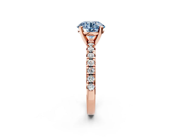 Rose Gold Round Solitaire Engagement Ring Setting for Fancy Blue Center with Large Round Accent Band