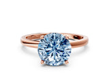 Rose gold Fancy Blue Round Cut Diamond Solitaire Ring with Classic Band and Four-Prong Setting