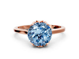 Rose gold Fancy Blue Round Cut Diamond Solitaire Ring with Flower Prong Setting and Classic Band_36
