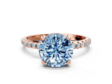 Rose gold Fancy Blue Round Cut Diamond Solitaire Ring with Four-Prong Setting and Pavé Band_3
