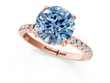 Rose gold Fancy Blue Round Cut Diamond Solitaire Ring with Four-Prong Setting and Pavé Band_4