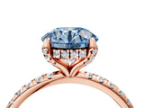 Rose gold Fancy Blue Round Cut Diamond Solitaire Ring with Four-Prong Setting and Pavé Band_7