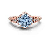 Rose gold Fancy Blue Round Cut Diamond Solitaire Ring with Hidden Halo and Pavé Band_27