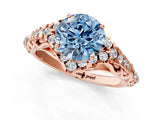 Rose gold Fancy Blue Round Cut Diamond Solitaire Ring with Hidden Halo and Pavé Band_28