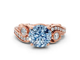 Rose gold Fancy Blue Round Cut Diamond Solitaire Ring with Milgrain Pavé Band and Four-Prong Setting_172