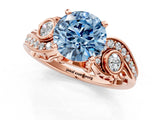 Rose gold Fancy Blue Round Cut Diamond Solitaire Ring with Milgrain Pavé Band and Four-Prong Setting_173