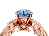 Rose gold Fancy Blue Round Cut Diamond Solitaire Ring with Milgrain Pavé Band and Four-Prong Setting_176