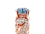 Rose gold Fancy Blue Round Cut Diamond Solitaire Ring with Milgrain Pavé Band and Four-Prong Setting_177