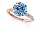 Rose gold Fancy Blue Round Cut Diamond Solitaire Ring with Pavé Band and Hidden Halo_21