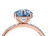 Rose gold Fancy Blue Round Cut Diamond Solitaire Ring with Pavé Band and Hidden Halo_24