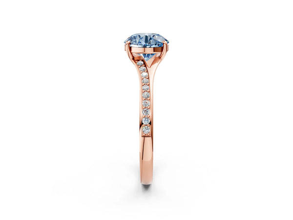 Rose Gold Round Pave Solitaire Engagement Ring Setting for Fancy Blue Center with Sweeping Shoulders