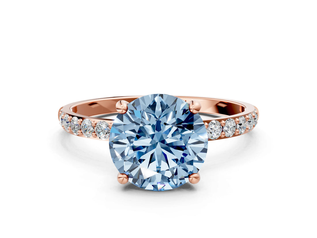 Rose gold Fancy Blue Round Cut Diamond Solitaire Ring with Pave Band and Four Prong Setting_73