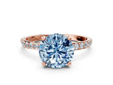 Rose gold Fancy Blue Round Cut Diamond Solitaire Ring with Pave Band and Four Prong Setting_73