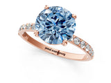Rose gold Fancy Blue Round Cut Diamond Solitaire Ring with Pave Band and Four Prong Setting_74